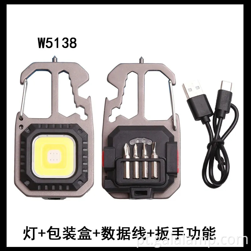 Chave de iluminação portátil multifuncional com luz de acampamento recarregável